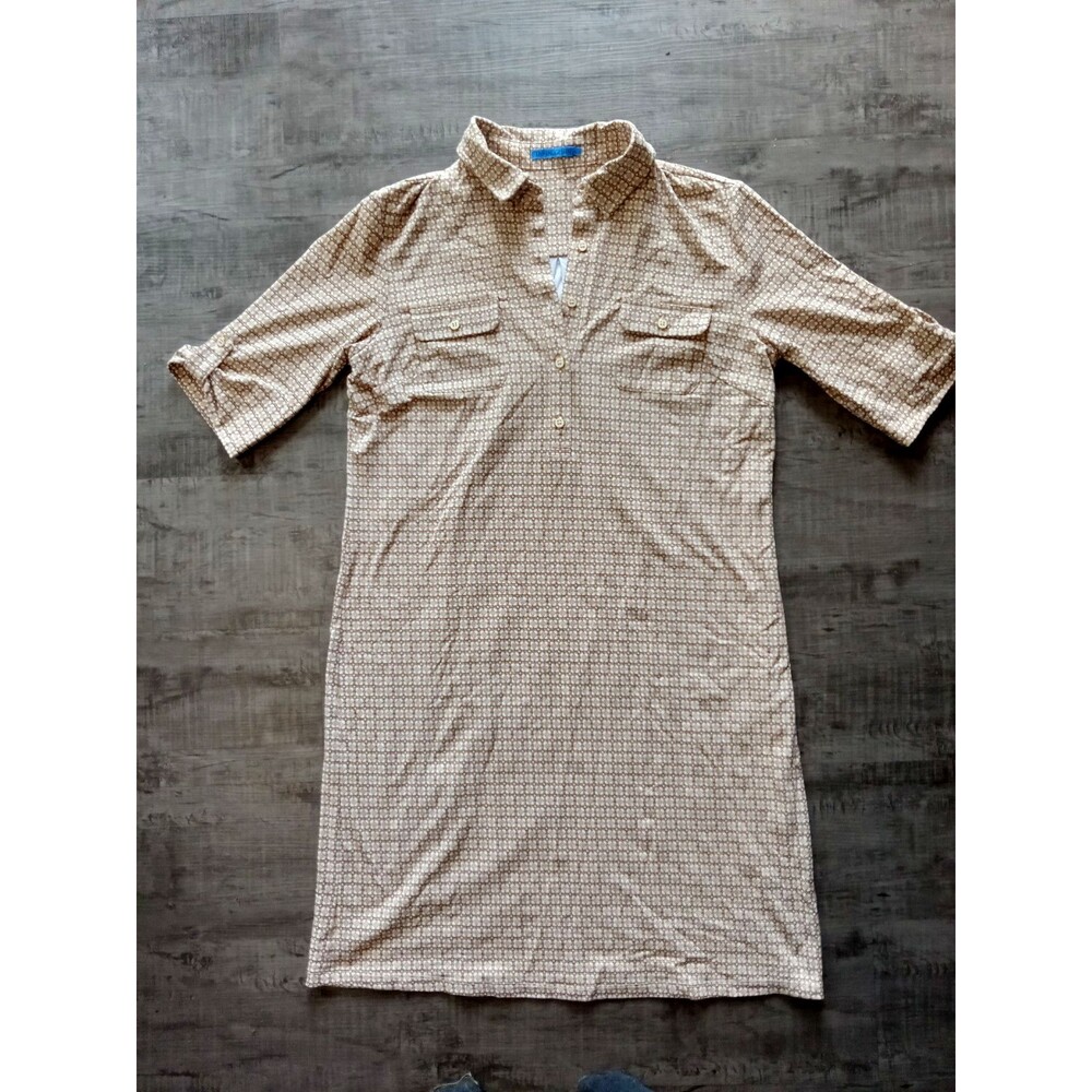 J. McLaughlin Montclair Polo Dress Sz L Catalina Cloth Geometric Preppy Neutrals